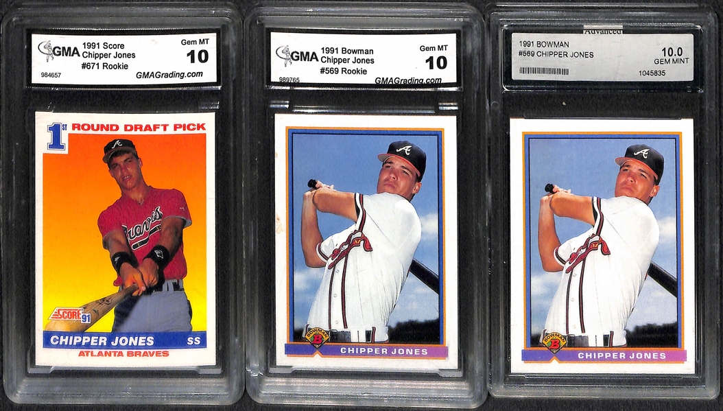 Lot Of 23 Baseball Graded Rookie Cards w. Frank Thomas. Maddux, Chipper Jones, Adam Jones, & more!