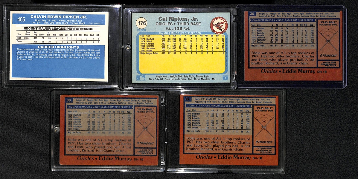 Lot Of 5 Orioles Rookies - inc. 2 Cal Ripken Jr & 3 Eddie Murray Rookie Cards