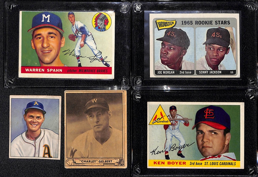 Lot Of 5 Vintage Cards (1940-65) w. 1955 Topps Warren Spahn