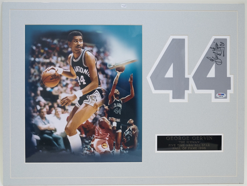George Gervin Signed Matted Display - PSA
