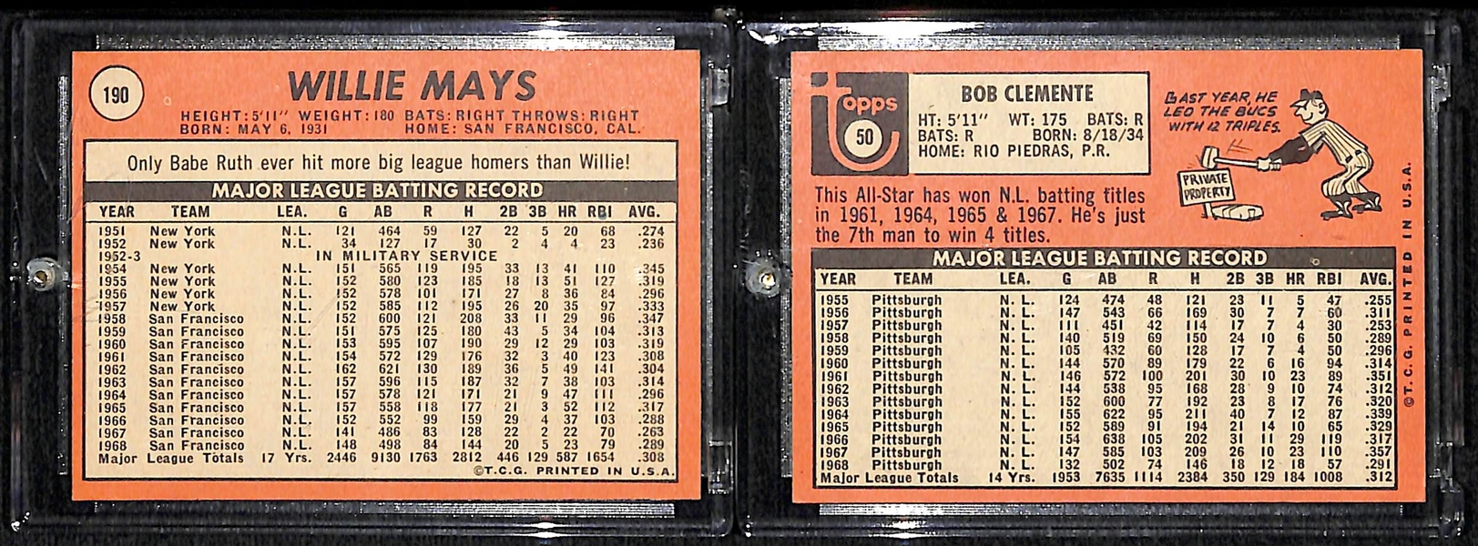 1969 Topps Willie Mays & Roberto Clemente Cards