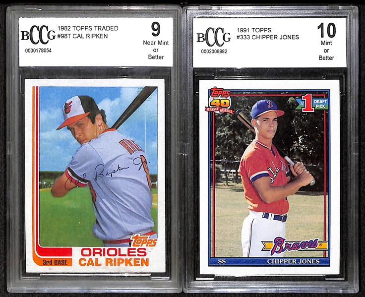 Cal Ripken Jr & Chipper Jones Graded Rookie Cards w. 1982 Topps Traded Cal Ripken Rookie