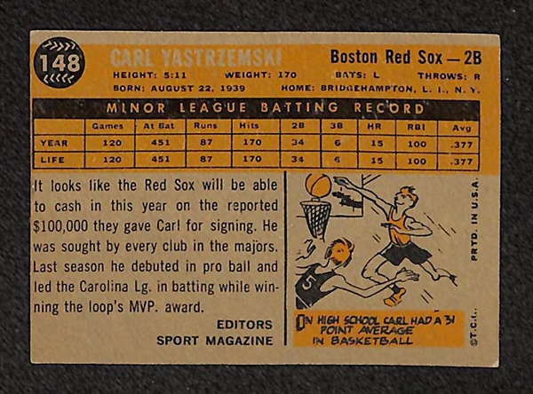1960 Topps #148 Carl Yastrzemski Rookie Card