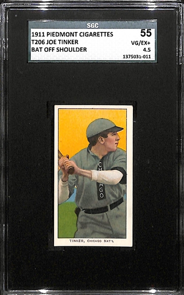 1911 T206 Joe Tinker - Bat Off Shoulder - Piedmont Back - SGC 55 (4.5) - Factory No. 25 - HOF