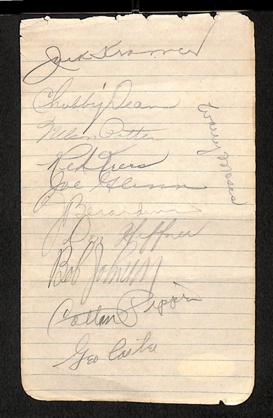 1939 Athletics & Browns Multi Signed Sheet w. Bob Johnson - JSA Letter of Authentication