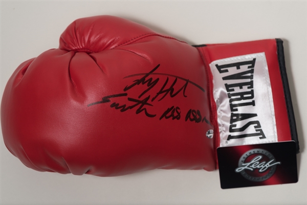 Larry Holmes Easton Assasin Signed & Inscribed Everlast Boxing Glove - Leaf COA