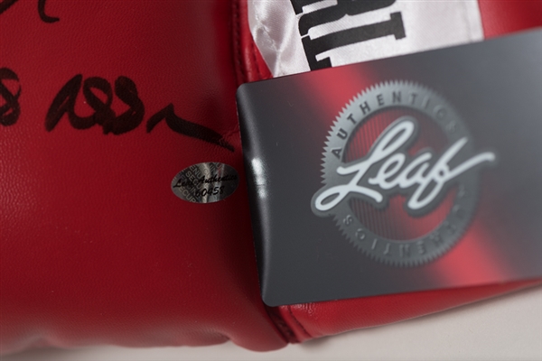 Larry Holmes Easton Assasin Signed & Inscribed Everlast Boxing Glove - Leaf COA
