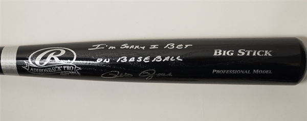 Pete Rose Signed Rawlings Black Baseball Bat - Leaf