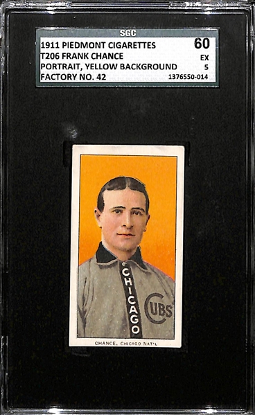 1911 T206 Frank Chance - Yellow Portrait - Piedmont Back - SGC 60 (5) - HOF - Factory 42!