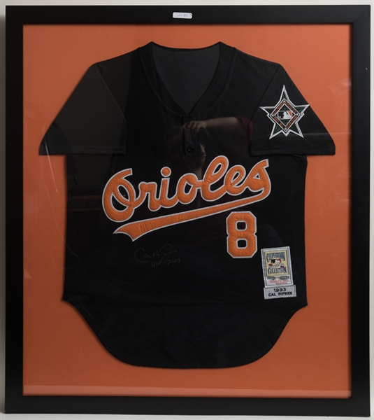 Cal Ripken Jr Signed & Framed Mitchell & Ness Comemorative Jersey - MLB COA