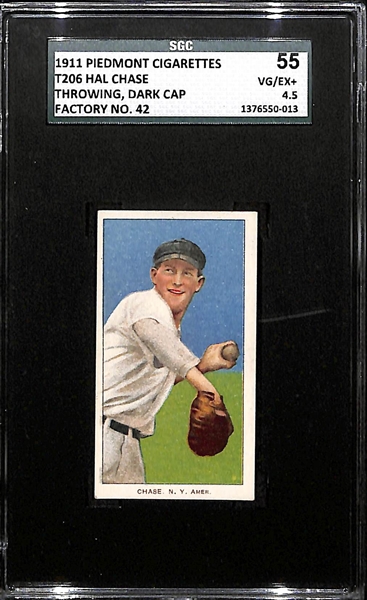 1911 T206 Hal Chase - Throwing, Dark Cap - Piedmont Back - SGC 55 (4.5) - HOF - Factory 42!