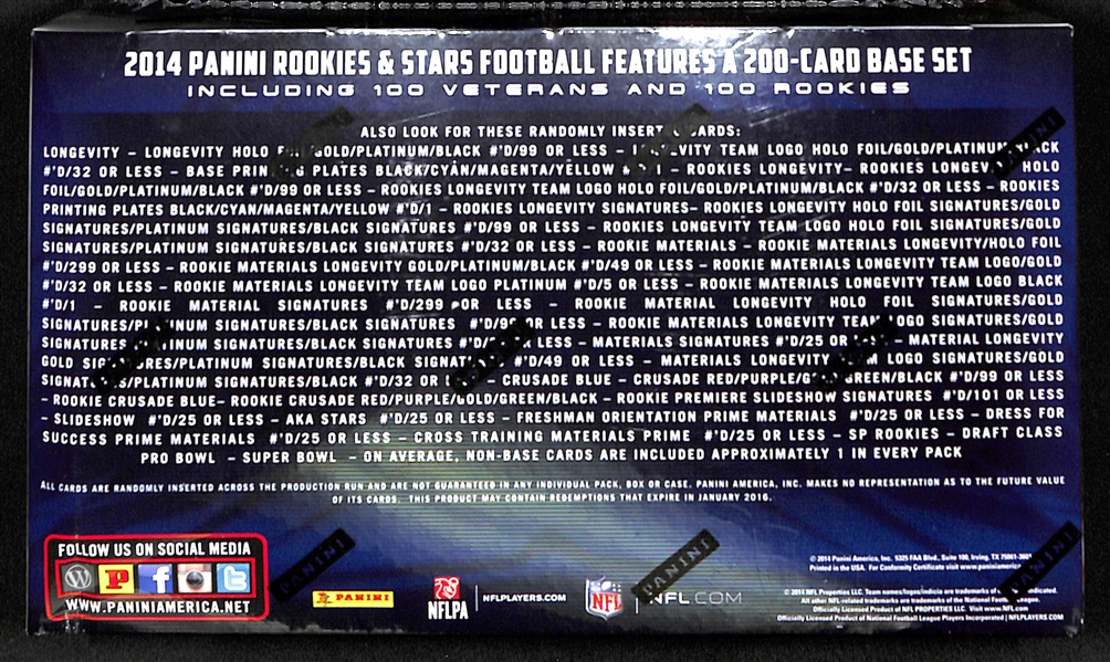 2014 Panini Rookies & Stars Football Sealed Hobby Box