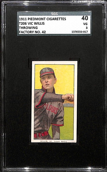1911 T206 Vic Willis - Throwing - Piedmont Back - SGC 40 (3) - Factory 42!
