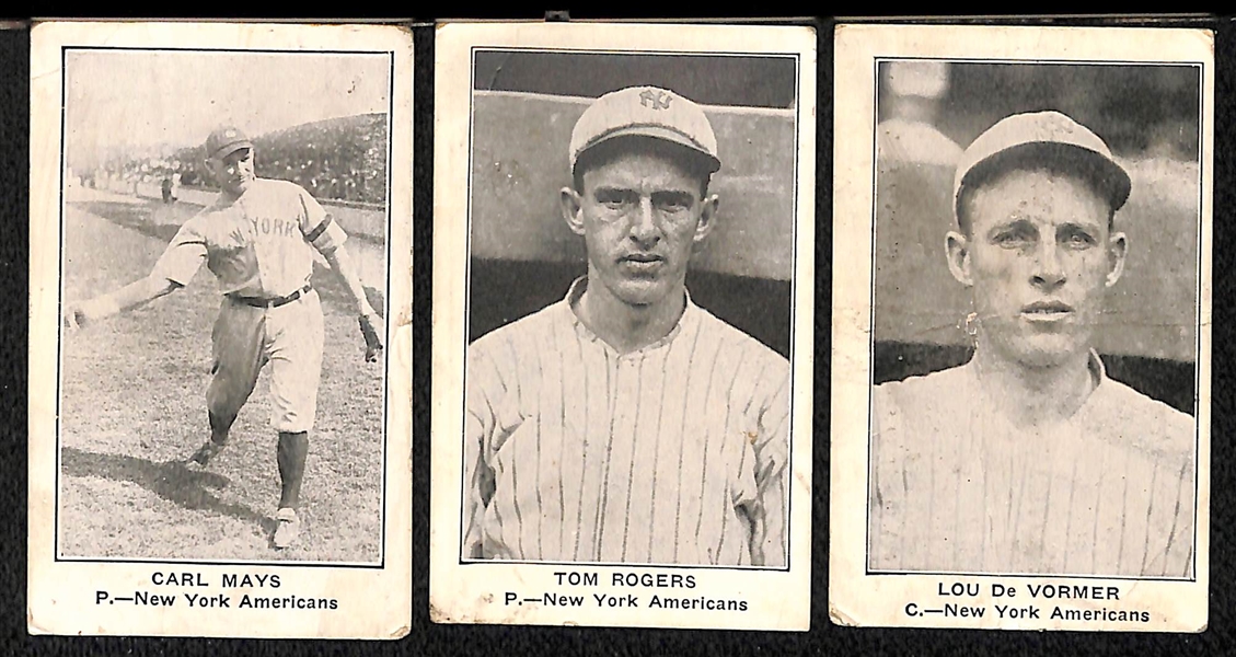Lot of (5) 1922 E121 American Caramel Cards of New York Yankees.