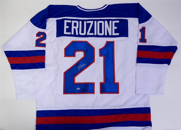 Mike Eruzione Signed USA Hockey Jersey - Leaf