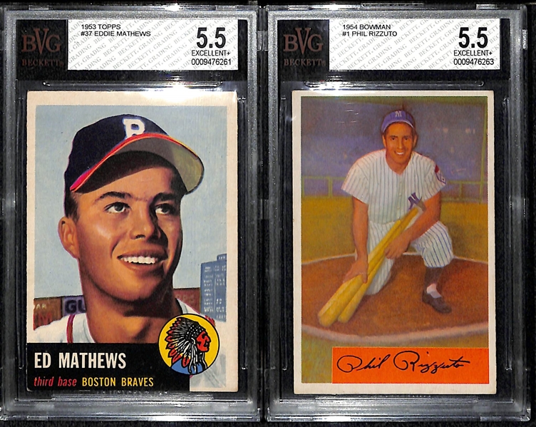 1954 Bowman Rizzuto & 1953 Topps Mathews Cards BVG 5.5