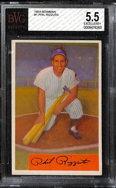 1954 Bowman Rizzuto & 1953 Topps Mathews Cards BVG 5.5