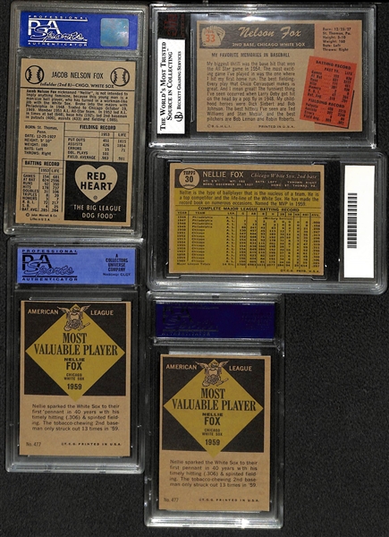 Lot Of 5 Nellie Fox Graded Cards w. 1954 Red Heart