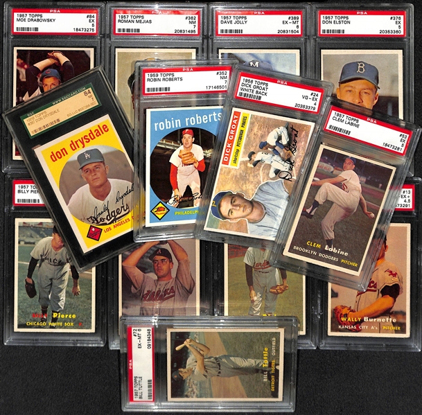 Lot Of 13 1956-59 Topps Graded Cards w. Drysdale