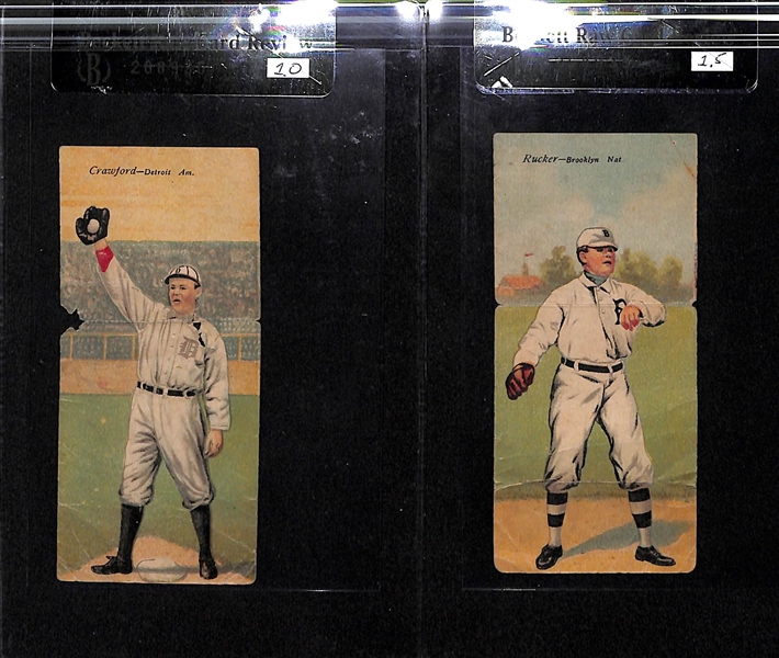Lot of 2 - 1911 T201 Mecca Double Folders w. TY COBB/Crawford & Daubert/Rucker - BVG