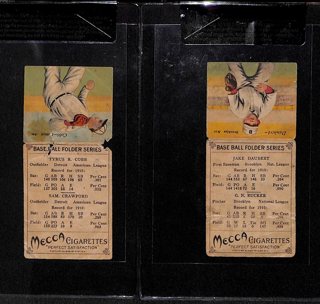Lot of 2 - 1911 T201 Mecca Double Folders w. TY COBB/Crawford & Daubert/Rucker - BVG