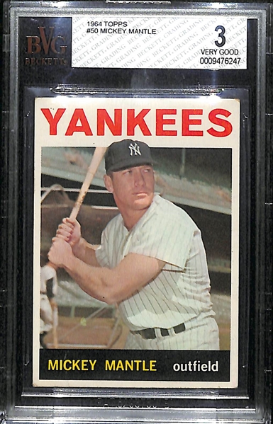 1964 Topps #50 Mickey Mantle Card BVG 3