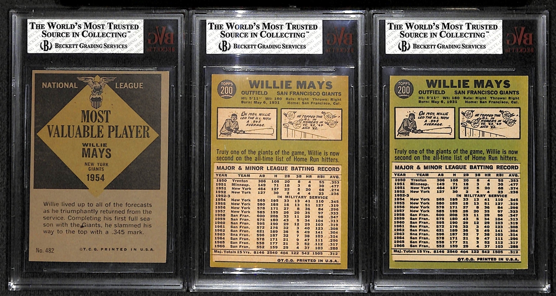 Lot Of 3 Willie Mays BVG Graded Vintage Cards