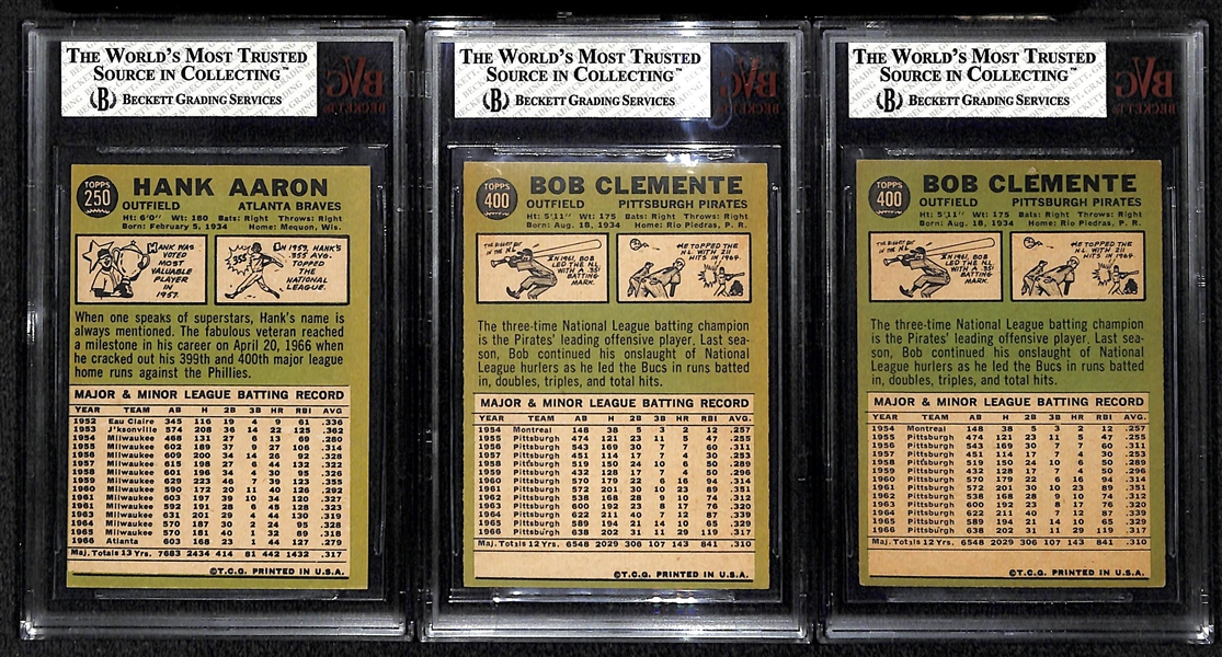Lot Of 3 1967 Topps BVG Graded Cards: Clemente & Aaron