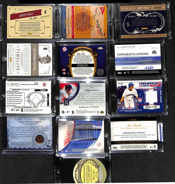 Lot Of 13 Baseball Relic Cards w. Pujols & Tanaka