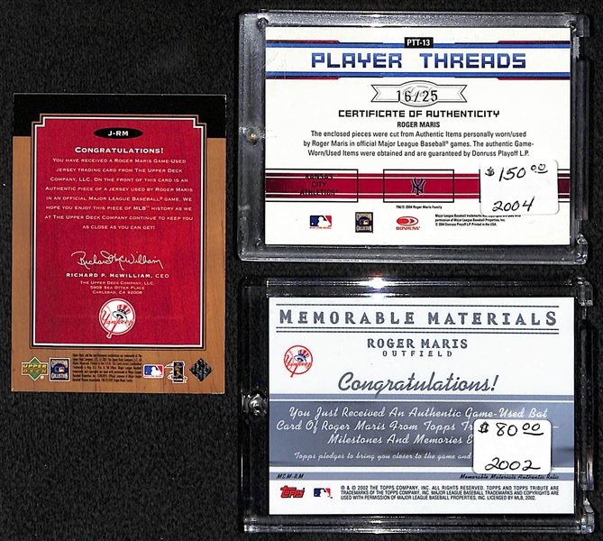 Lot Of 3 Roger Maris Relic Cards