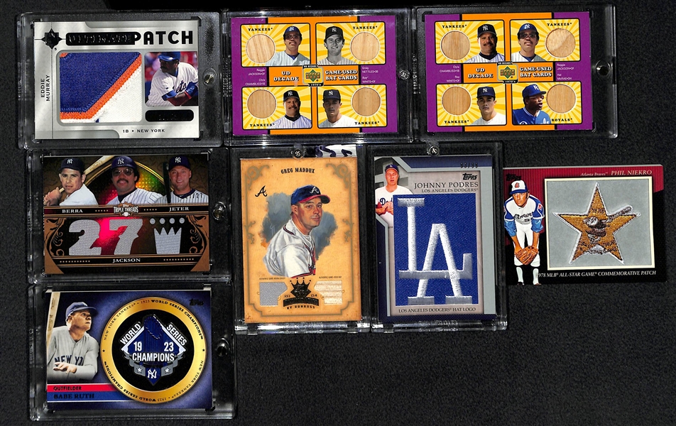 Lot Of 8 Baseball HOF Relic Cards w. Berra & Murray