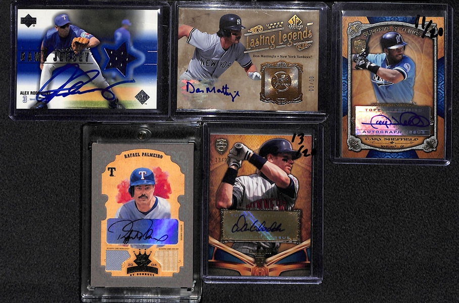 Lot Of 5 Baseball Stars Autograph Cards w. Arod & Mattingly
