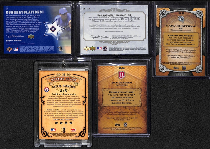 Lot Of 5 Baseball Stars Autograph Cards w. Arod & Mattingly