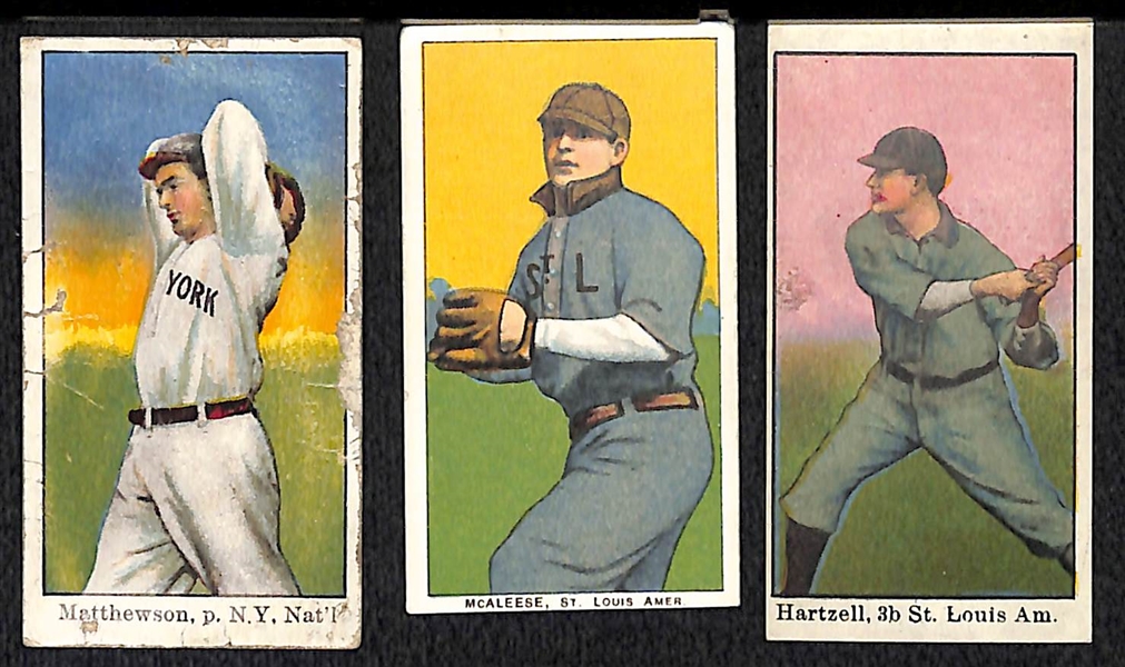 Lot of 3 - 1909 E90-1 American Caramels w. Mathewson & Hartzell, & 1 - 1909 T206 McAleese
