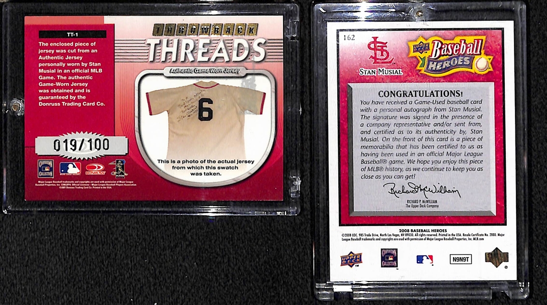 Lot of 2 Stan Musial Autograph Relic Cards