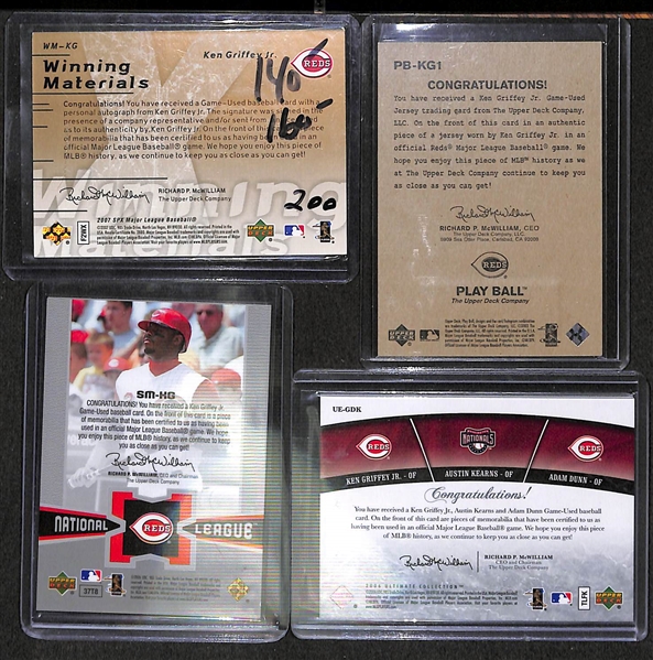 Lot Of 4 Ken Griffey Jr Autograph & Jersey Cards