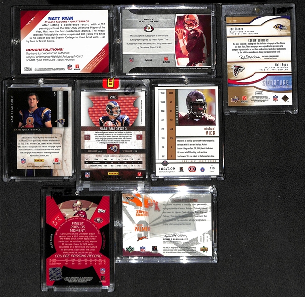 Lot Of 8 Football Quarterback Autograph Cards w. M.Ryan & M.Vick