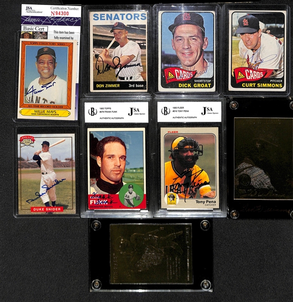 Autographed & Gold Baseball Card Lot w. Willie Mays Auto JSA