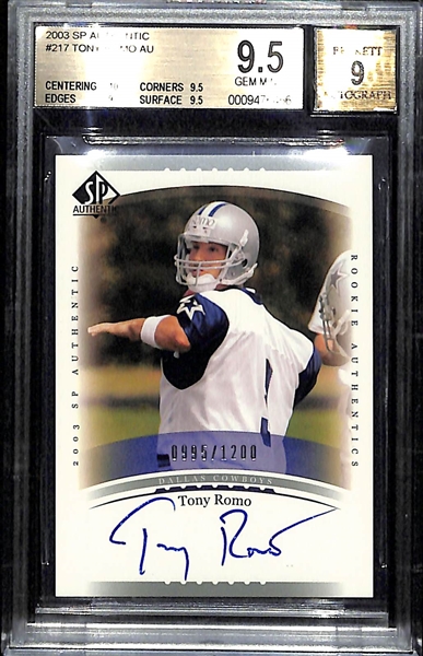 2003 SP Authentic Tony Romo Autograph Rookie Card - BGS 9.5