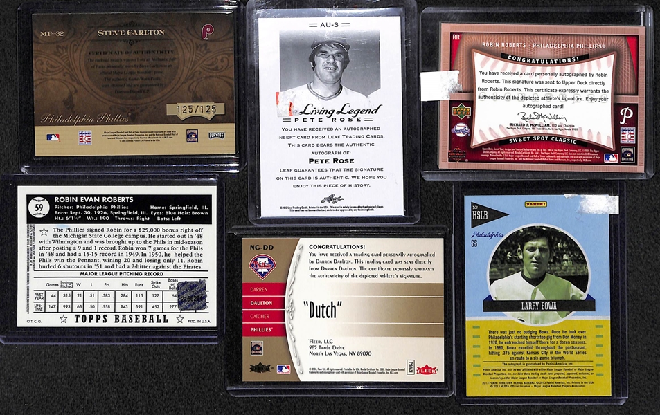 Lot Of 6 Phillies Autograph Cards w. Roberts & Carlton