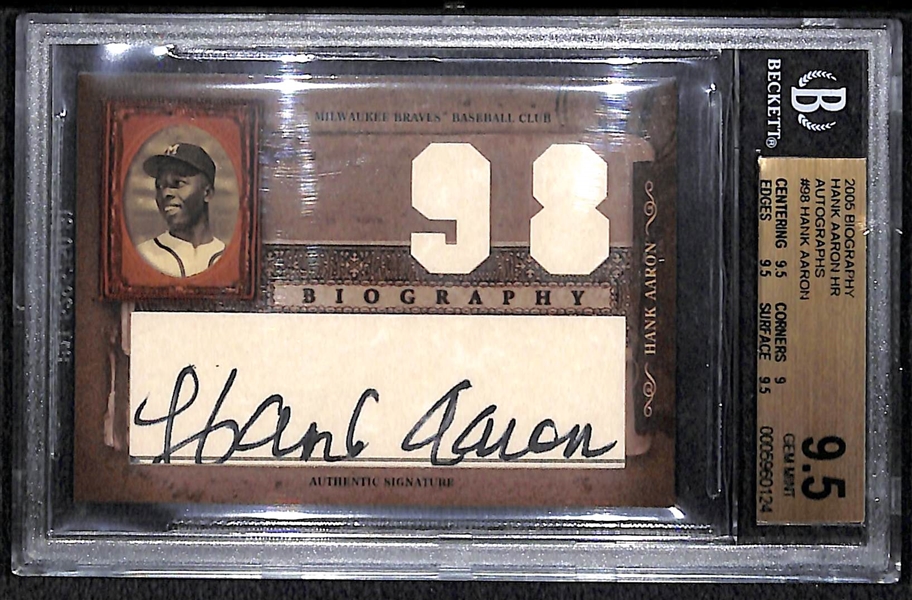 2005 Donruss Biography Hank Aaron Cut Autograph Card BGS 9.5