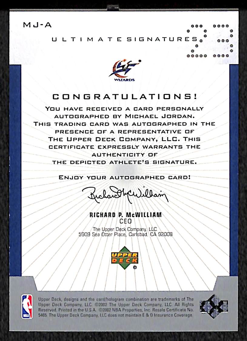 Lot detail 2002 upper deck ultimate michael jordan autograph card