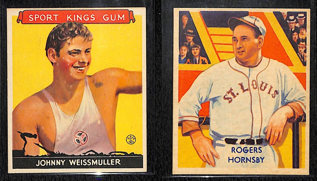 1933 Goudey Sport Kings Johnny Weissmuller & 1935 Diamond Stars #44 Rogers Hornsby