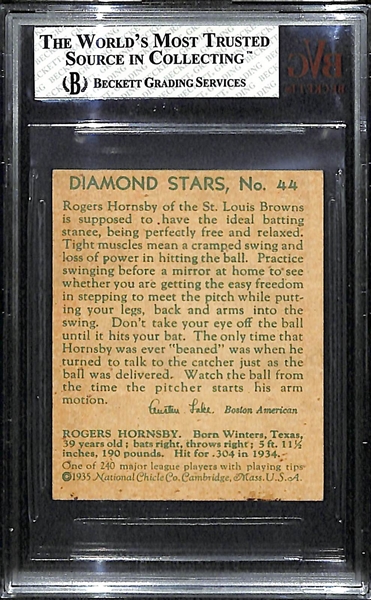 1935 Diamond Stars #44 Rogers Hornsby Baseball Card - BVG 3.5