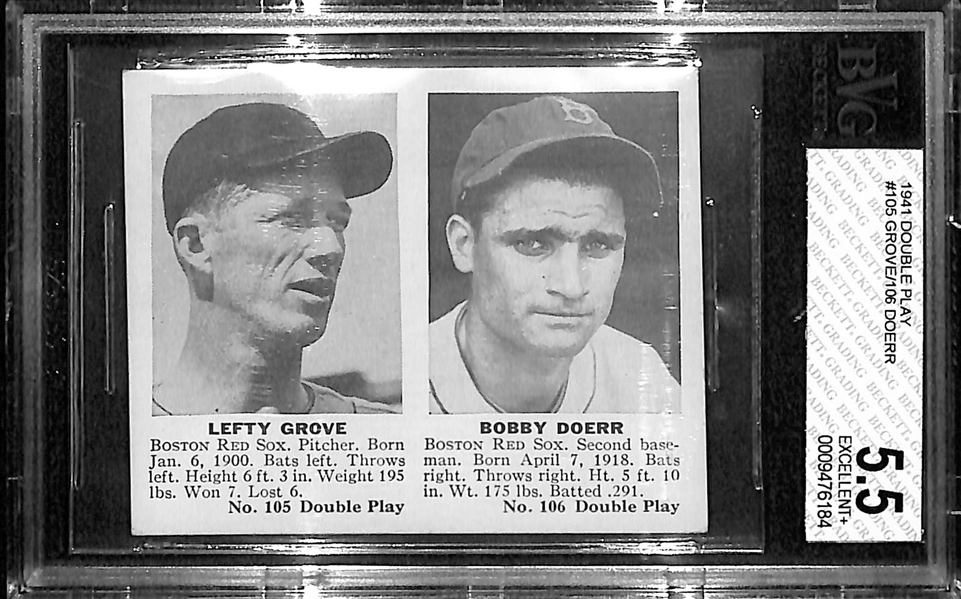 1941 Double Play #105/106 Grove/Doerr Baseball Card BVG 5.5