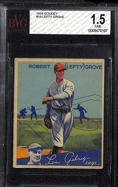 Lot of 3 - 1934 Goudey Cards - Lefty Grove, Leo Durocher, Charley Gehringer - BVG 1.5
