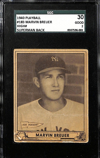 1933 Goudey #62 Pepper Martin BVG 4.5, 1940 Playball #183 Breuer SGC 30, & 1948 Leaf Warren Spahn PSA 3