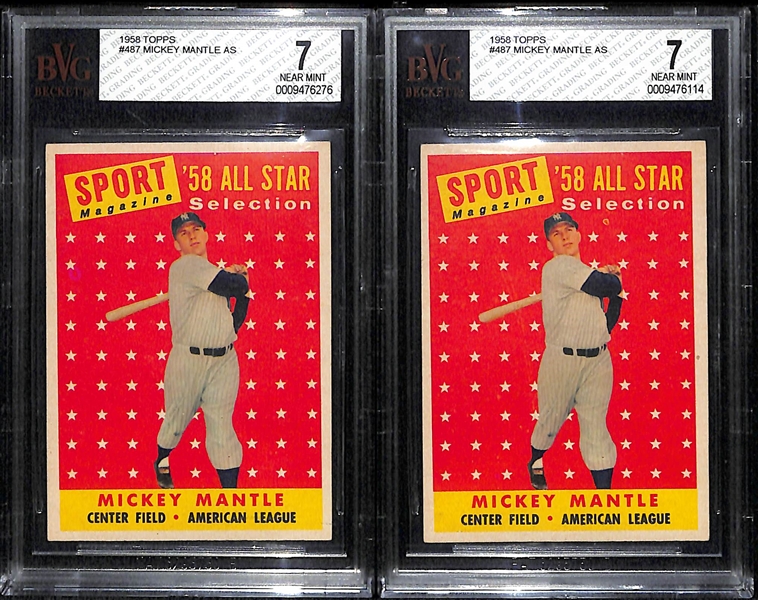 Lot Of 2 1958 Topps Mickey Mantle A.S. Cards BVG 7