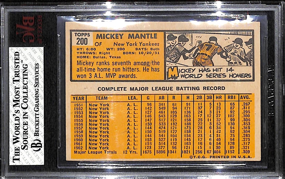 1963 Topps #200 Mickey Mantle Card BVG 4.5