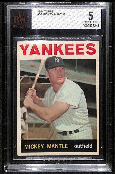 1964 Topps #50 Mickey Mantle Card BVG 5